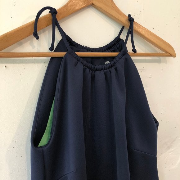 Gretchen Scott Navy Blue High Neck Halter Tank Built in Bra Sleeveless Shirt Top - Picture 3 of 7